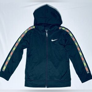 Nike Dri Fit Full Zip Hooded Track Jacket Kids Size 6 Black Colorful Logo GOOD